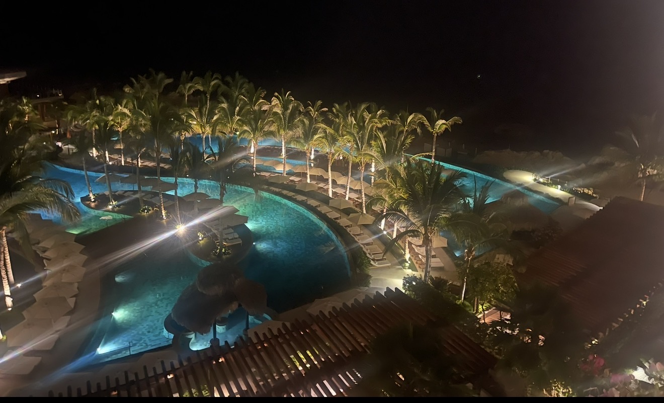 Grand Velas Los Cabos resort exterior and grounds with Pacific Ocean in background